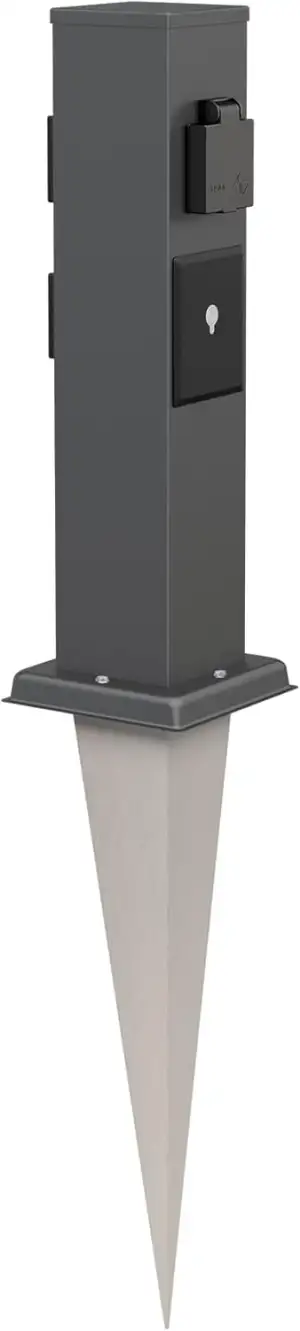 ledscom.de Garten-Steckdosen-Säule Polly mit Erdspieß für außen, IP44, 3-Fach, Smart Home, anthrazit, eckig, 38cm