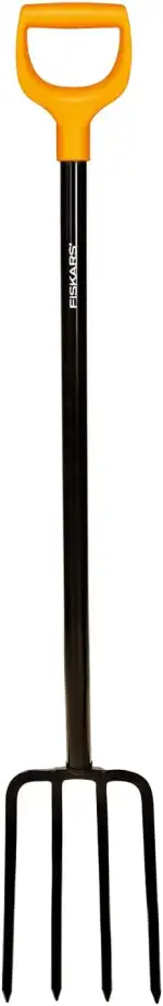 Fiskars Spatengabel für harte, steinige Böden, Mit 4 Zinken, Länge 122 cm, Hochwertige Stahl-Zinken/Kunststoff-Stiel, Schwarz/Orange, Solid, 1003458