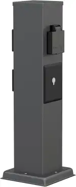 ledscom.de Garten Steckdosensäule Polly für außen, IP44, Smart Home, WLAN, Alexa, 3-Fach, Edelstahl, anthrazit, eckig, 40 cm