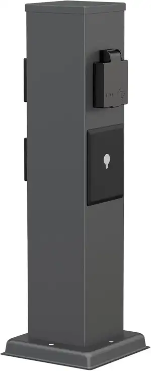 ledscom.de Garten Steckdosensäule Polly für außen, IP44, Smart Home, WLAN, Alexa, 3-Fach, Edelstahl, anthrazit, eckig, 40 cm
