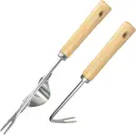 2 Stück aus Edelstahl Gartenarbeit Hand Unkrautstecher, Arbeitssparender Effizienter Unkrautstecher mit Holzgriff, Wurzelentfernung Artifact, Gartenwerkzeug zum Entfernen von Moos, Unkraut
