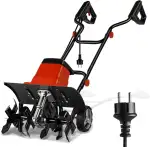 1500W Gartenfräse Benzin,400mm Arbeitsbreite,220mm Arbeitstiefe,mit Rädern,24 Messer Gartenkralle,Rot und Schwarz Rasenwalze,für Gemüsebeet,Garten,Rasen Bodenbearbeitung.