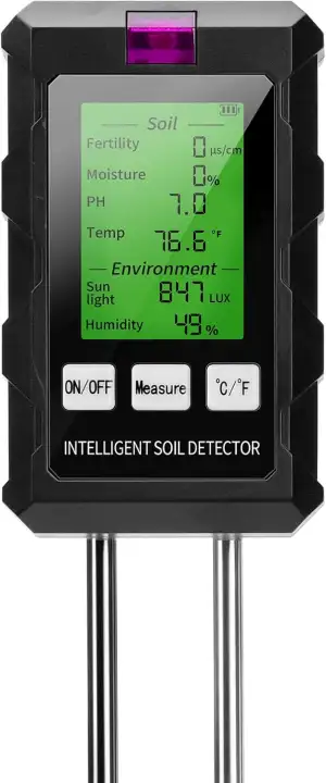 6 in 1 Bodenmessgerät, PH/Temperatur/Feuchtigkeit/Licht, Dual-Probe-Technologie 