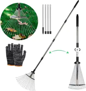 Laubrechen Verstellbar mit Stiel 215cm,Fächerbesen Laubbesen,Laubharke Metall mi