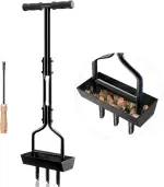 SUNEOWALY Rasenlüfter, Aerifizierer für Rasen Hohlspoon Rasenbelüfter mit Ablageschale 3 Kern Rasen Aerifizierer Hohlspoon Belüfter Hohlzinken für Verdichtete Böden und Rasen Hof Garten Schwarz