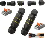 kabelverbinder IP68, CESFONJER abzweigdose wasserdicht, Kabelmuffe Wasserdicht, mit 3-polig verbindungsklemmen für Ø5-10mm Kabeldurchmesser (2er-Pack schwarz)
