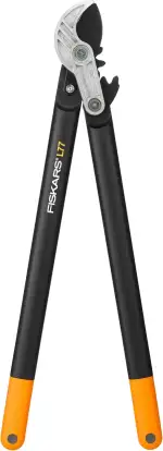Fiskars PowerGear Amboss-Getriebeastschere für trockene Zweige und Äste, Schneide und stumpfes Gegenstück, Antihaftbeschichtet, Gehärteter Präzisionsstahl, Länge: 69 cm, Schwarz/Orange, L77, 1000583