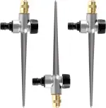 3 Stück Rasensprenger 360 Grad aus Metall, Kreisregner Einstellbar 0-360°, Automatischer Gartensprinkler mit Stabiler Metalldorn für Rasen und Garten Bewässerungssystem, Sprühregner