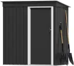 Devoko Geräteschuppen Metall 151 x 77 x 182 cm (2.1 m³), Kleines Metall Gerätehaus mit verzinktem Stahlrahmen, Inkl. Handschuhe, Schiebtür, Pultdach, Gartenschuppen, Anthrazit