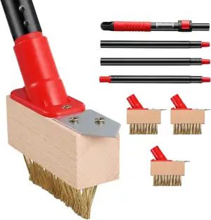 Unkrautbürste mit Teleskopstiel(135cm), Garten Fugenbürste mit Drahtbürste & Kli