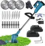 Akku-Rasentrimmer für Makita Akkus,Motorsense Akku mit 2x2000mAh Batterien,Freischneider Akku mit 4 Messertypen,21V Elektrischer Rasentrimmer Rasenkantenschneider für Rasenschneiden und Garten