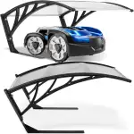 tectake® witterungsbeständige, stabile Mähroboter Garage, 81 x 100 x 48 cm, große Grundfläche, gewölbtes Dach für Wasserablauf, Überdachung UV- Wind Schutz Bodenverankerung - transparent