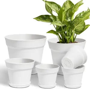 T4U 10/13/16/17 cm Blumentopf Plastik mit Untersetzer Set of 6, Pflanztopf für P
