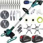 Rasentrimmer mit Akku, Akku Rasentrimmer für Makita-Akkus mit 2 Akku und Unkrautbürste, Teleskopierbar, 90° Drehung, für Rasen- und Buschtrimmen