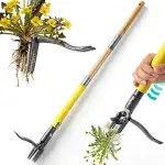 Unkrautstecher mit langem Stiel und Auswurfmechanismus – Stand-Up Unkrautentferner mit verstärktem Stahl und 3-teiligem Holzgriff – Schonendes und effektives Gartengerät für Löwenzahn und Disteln