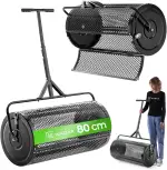 KADAX Kompoststreuer 100L mit feinmaschige Trommel, Streuwagen, Düngerstreuer aus Stahl, Gartenstreuer, Streuer mit höhenverstellbarem T-Griff, Handstreuer