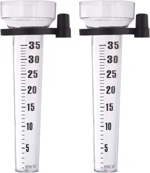 Relaxdays Regenmesser 2er Set, mit Halter, Niederschlagsmesser Garten, große Anz