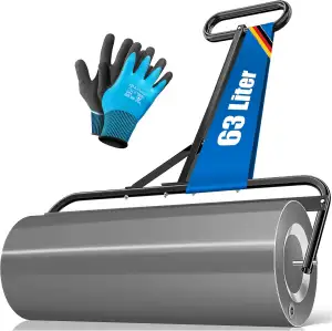 KESSER® Rasenwalze Metall befüllbar mit Wasser oder Sand mit 63 Liter Füllvolumen & 99cm breit | Gartenwalze inklusive Handschuhe | Handwalze Rasenroller Ackerwalze Walze in Anthrazit