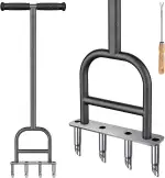 BeneLabel Rasenlüfter Aerifiziergabel, Rasen Belüfter Hohlzinken Manuell Gardena Rasenspecht Rasenlöcher Bodenbelüften Rasenpflege Werkzeug 4 Kerne mit Reinigungswerkzeug, 1-piece Stange