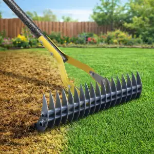 Vertikutierer Rechen mit Stiel,178cm Verstellbarer Handvertikutierer für Rasenpf