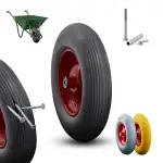 Arebos Schubkarrenrad aus pannensicherem PU Vollgummi Tragkraft 200 kg | Reifen mit Stahlfelge | 4.80/4.00-8 | Ersatzrad Gummirad mit Achse | Schubkarren Rad | Durchmesser 390 mm | Schwarz