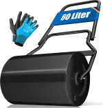 KESSER® Rasenwalze Metall befüllbar mit Wasser oder Sand mit 60 Liter Füllvolumen & 50cm breit | Gartenwalze inklusive Handschuhe | Handwalze Rasenroller Ackerwalze Walze in Schwarz
