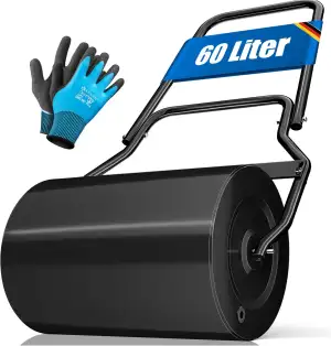 KESSER® Rasenwalze Metall befüllbar mit Wasser oder Sand mit 60 Liter Füllvolumen & 50cm breit | Gartenwalze inklusive Handschuhe | Handwalze Rasenroller Ackerwalze Walze in Schwarz
