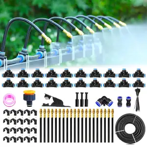 Bewässerungssystem Garten 20M, 360 ° Automatische Bewässerung Schlauch mit 20 verstellbaren Sprühdüsen, Outdoor Nebelkühlsystem für Garten, Gewächshaus, Rasenflächen, Pflanzenbewässerung