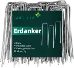 50 Stück Ø3mm Erdanker Bodenanker, 150x25mm Verzinkter Stahl Anti-Rost Erdnägel für Unkrautvlies Gartenvlies Camping