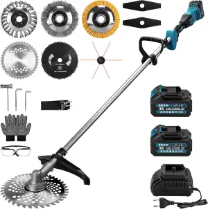 1380W Akku Rasentrimmer mit 2*4Ah Akkus und Ladegerät, 7-In-1 Akku Freischneider