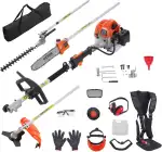 VEVOR 26CC 5-in-1 Multifunktions-Heckentrimmer, Benzin-Heckenschere, Unkrautvernichter, Fadentrimmer, Kantenschneider, Hochentaster, Kettensäge, Gartenschere mit Verlängerungsstange