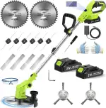 Rasentrimmer Akku 21V mit 2 Akkus und Ladegerät, Freischneider Akku 24000U/min mit LCD-Anzeige, Akkurasentrimmer mit 4-in-1 Mähsystem inkl. (Meister-Set)