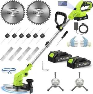 Rasentrimmer Akku 21V mit 2 Akkus und Ladegerät, Freischneider Akku 24000U/min m