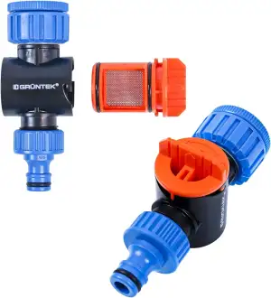 GRÜNTEK Leitungswasserfilter, Wasserfilter ideal für Garten, Bewässerung und Regentonne, Edelstahl-Filter-Schnellentnahme in 2 Sekunden, für 1/2' und 3/4' Wasserhahn, universeller Schnellanschluss