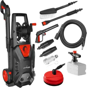 LEHMANN Hudson Hochdruckreiniger mit Aluminiumpumpe, 1800 W, max. 220 bar Druck, 450 l/h Fördermenge, Zubehör - Terrassenbürste, Schaumsprüher, Felgenbürste, Ideal als Auto Hochdruckreiniger