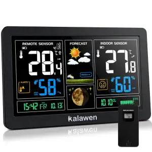 Kalawen Wetterstation mit Außensensor Innen und Außen 9-IN-1 Wireless Digital We