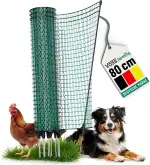 VOSS.farming 20m Gartennetz, Universal Begrenzungszaun, 80cm, 12 Pfähle, dunkelgrün, Hundezaun Campingzaun Beetschutz