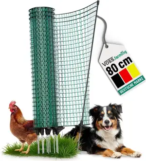 VOSS.farming 20m Gartennetz, Universal Begrenzungszaun, 80cm, 12 Pfähle, dunkelg