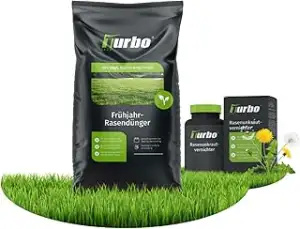 Turbogrün Rasendünger mit Unkrautvernichter, 125m²-Bundle, gesunder Rasen verdrängt Moos, Ideal für 