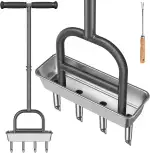 Dolibest Rasenlüfter Aerifiziergabel, Rasen Belüfter Hohlspoon Manuell Gardena Rasenspecht Rasenlöcher Hohlzinken Bodenbelüften Rasenpflege Werkzeug 4 Kerne mit Reinigungswerkzeug, Knock-down Stange