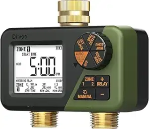 Diivoo IP66 Bewässerungscomputer mit 2 Ausgängen, Messinganschlüssen, Großem LCD