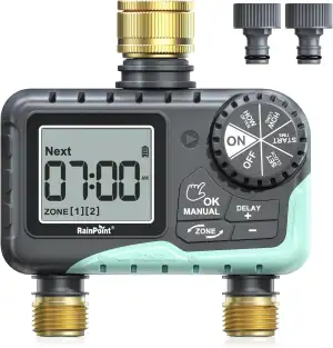 RAINPOINT Bewässerungscomputer 2 Ausgänge, Messing-Einlass und -Auslass, Automat