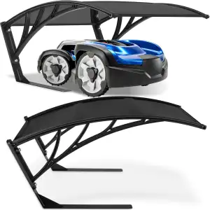 tectake® witterungsbeständige, stabile Mähroboter Garage, 81 x 100 x 48 cm, große Grundfläche, gewölbtes Dach für Wasserablauf, Überdachung UV und Wind Schutz Bodenverankerung - schwarz