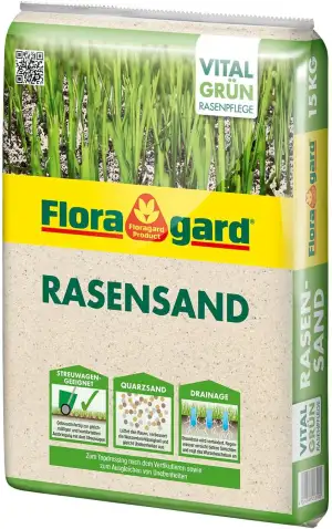 Floragard Rasen-Sand 15 kg für 10m², zur Rasenpflege und Lüften Schwerer Böden, 