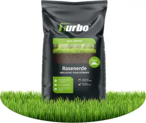 Rasenerde 30L, 100% torffrei, Turbogrün, Mit Startdünger und Rasensand, Ideal fü