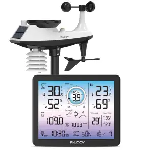 Raddy VP7 Wetterstation Funk mit Außensensor, 7,4'' Digital Display DCF, Thermom