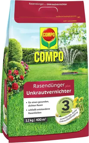 COMPO Rasendünger mit Unkrautvernichter - Rasendünger für das Frühjahr mit 3 Mon