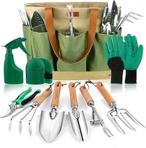YAUNGEL Gartenwerkzeug Set, 10 Stück Schwerlast Edelstahl Gartenarbeit Kit mit N