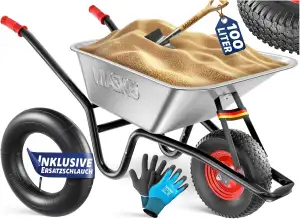 MASKO® Schubkarre Bauschubkarre Gartenschubkarre 100 Liter 250kg Luftreifen mit 