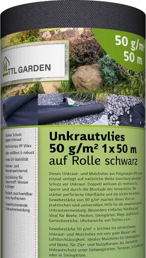 TTL GARDEN 50g/m² Unkrautvlies 50m² 1x50m Rolle - sehr wasserdurchlässig 50 x 1 